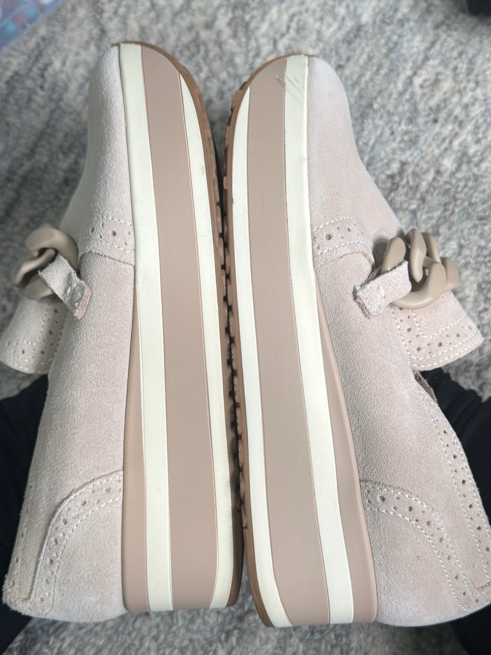 Dolce Vita Taupe Suede Slip-On Loafers with Chunky Chain - Picture 4 of 6